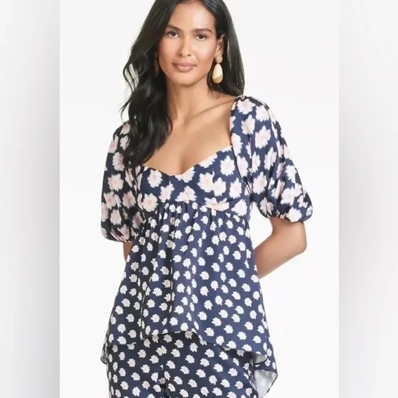 New! Sachin & Babi Lyra Baby Doll Top in Blue & Pink Ikat Floral 🌸 sz 0 NWT! - Picture 2 of 14